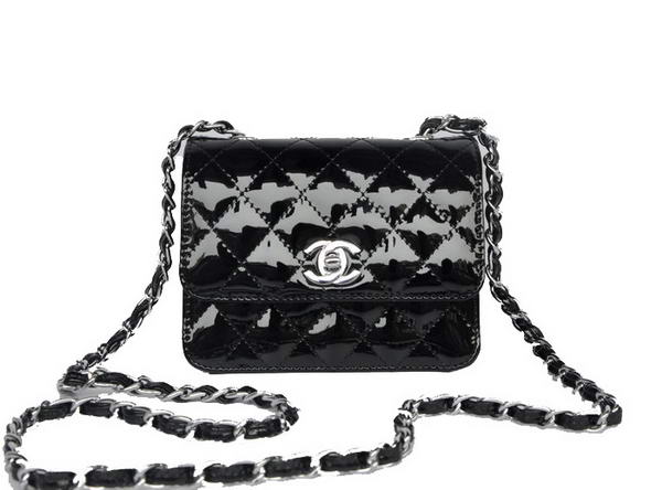 AAA Discount Chanel Classic Micro Flap Bag 1118 Black Patent Silver On Sale